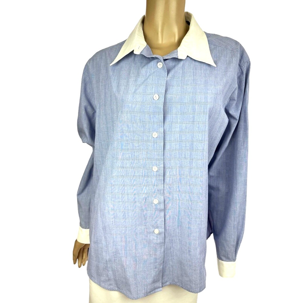 Baxter & Wells Size 16 Womans Blouse Shirt Blue & White Button Front Long Sleeve